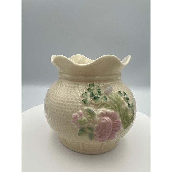 Belleek Other - Belleek Ireland‎ Killarney Rose Vase Ivory Parian China Basketweave 4in